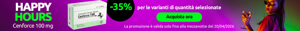 Banner promozionale Happy Hours con Cenforce 100 mg, sconto del 35%