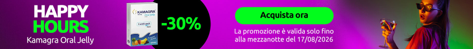 Banner promozionale Happy Hours con Kamagra Oral Jelly 100 mg, sconto del 30%